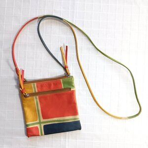 Astore Venezia Hand Painted Leather Geometric Cross-Body Handbag 7.5"